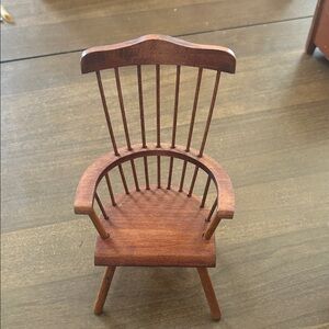 Vintage Elegant Brown Wooden Dollhouse Windsor Dining Chair